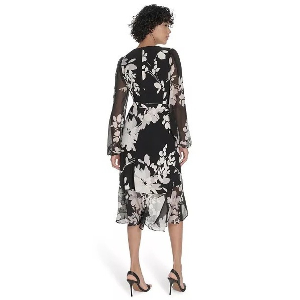 Tommy Hilfiger Petite Long-Sleeve Chiffon Combo Midi Dress 8P NWT - Picture 2 of 12